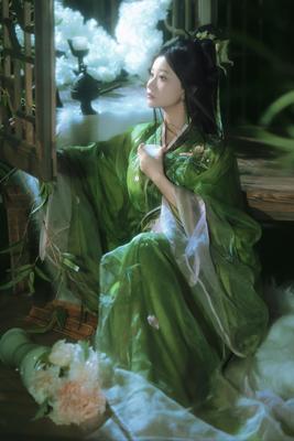 望断春山【栩栩】现货新款蛇年限定绣花柳绿渐变战国袍女装汉服