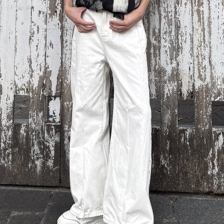 行星世界 美式高街高级感白色直筒牛仔裤男女潮牌宽松阔腿显瘦