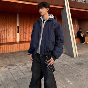 行星世界 美式vibe复古翻领飞行夹克保暖棉服bomber短款外套男女