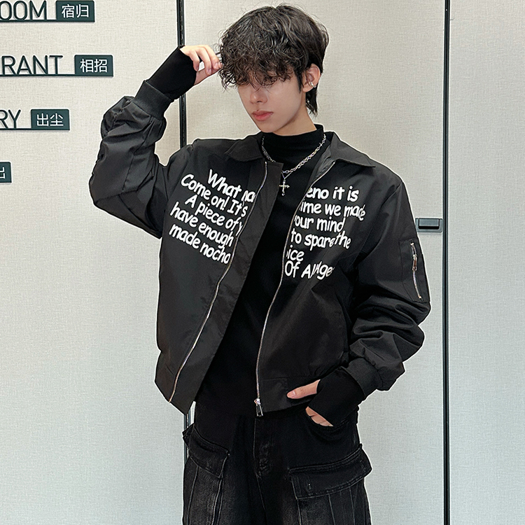 行星世界秋季New美式复古简约百搭字母图案宽松夹克外套开衫卫衣