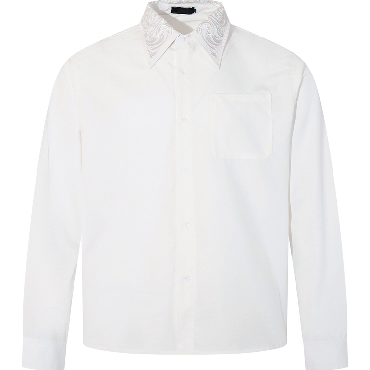 行星世界 美式cleanfit白色花卉刺绣长袖衬衫休闲高级感衬衣上衣