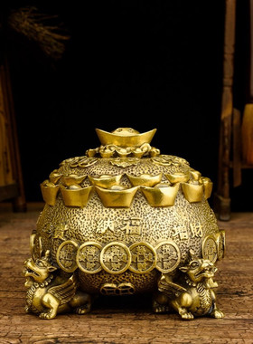 纯铜有盖貔貅旺财镇宅风水香薰炉