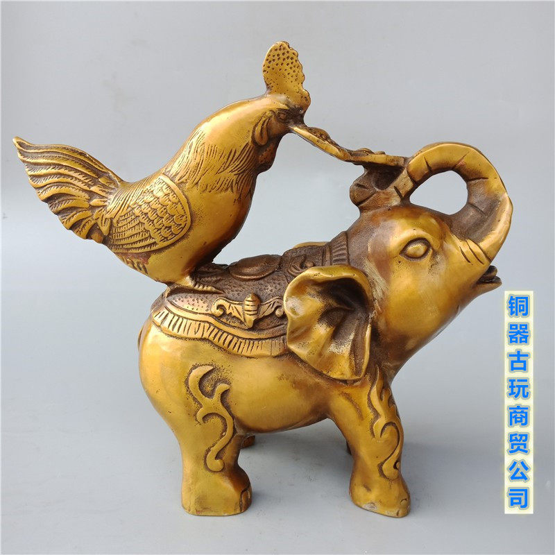 纯铜鸡象吉祥如意铜象摆件礼品办公室客厅玄关酒柜装饰创意工艺品