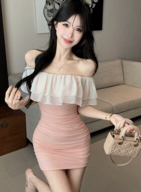 性感包臀连衣裙拼色拼接显身材