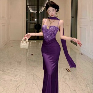 高级感法式轻奢小众富家千金风性感气质主持人晚礼服长裙连衣裙女