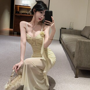 KTV夜场上班性感低胸网纱透视包臀长裙spa按摩女技师工作服连衣裙