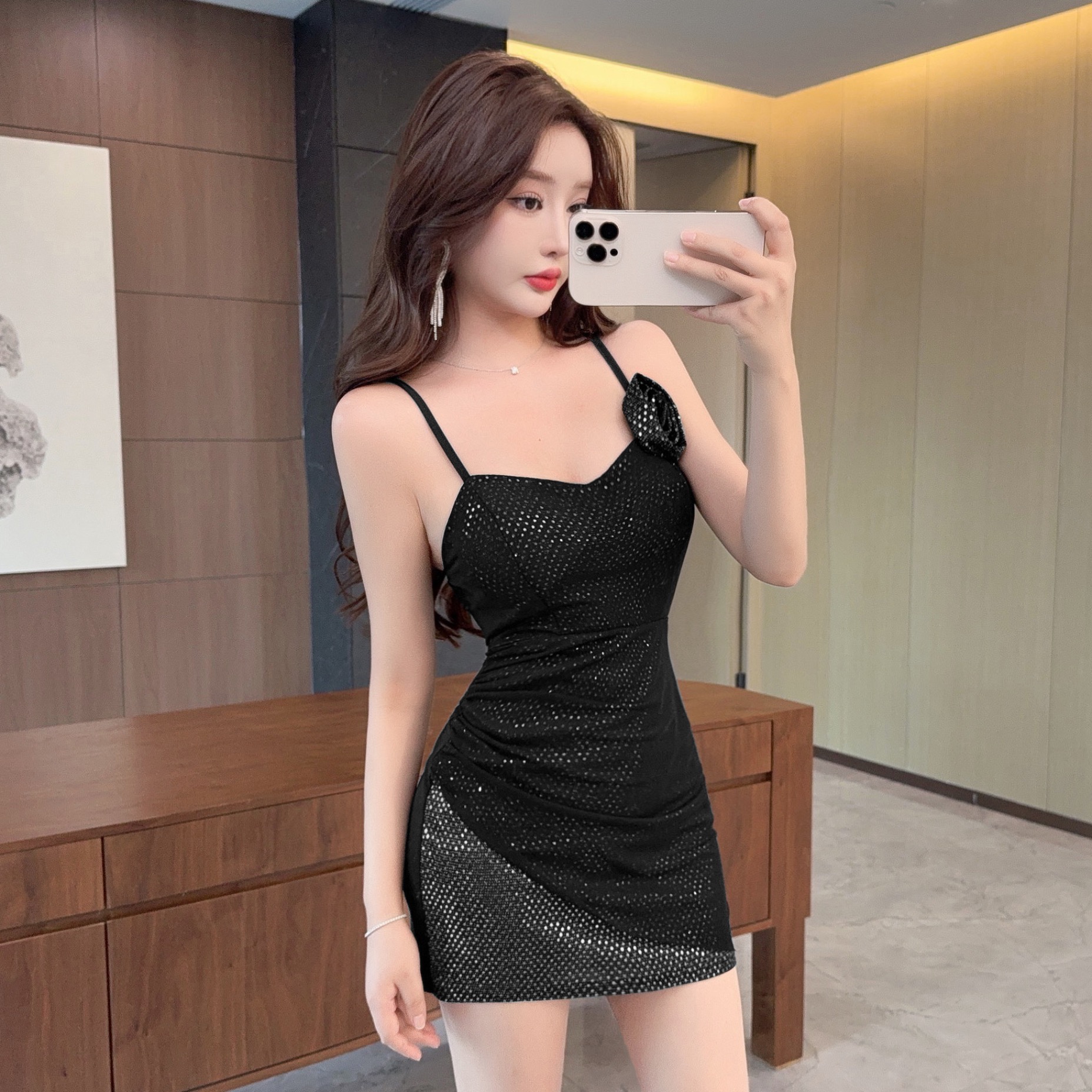 亮片网纱拼接修身显瘦包臀连衣裙女技师服夜总店辣妹性感吊带短裙