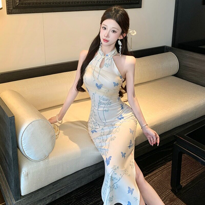 复古日常中长款镂空开叉旗袍减龄