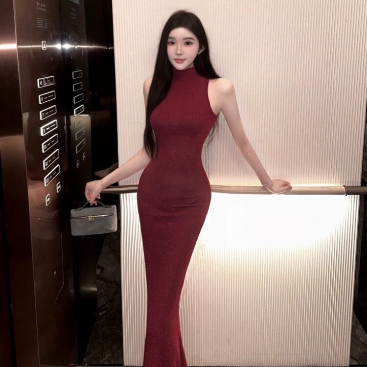 名媛风包臀鱼尾裙亮丝收腰显瘦