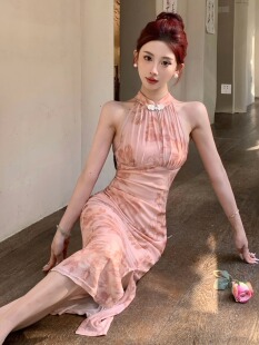 新中式复古国风气质性感修身开叉无袖年轻款旗袍连衣裙子女技师服