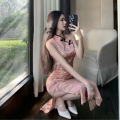 气质优雅缎面新中式 包臀开叉性感复古连衣裙女技师服 改良旗袍修身