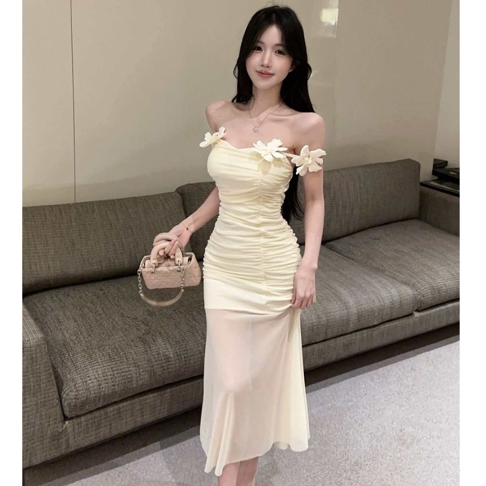 性感吊带裙网纱纯色拼接显身材