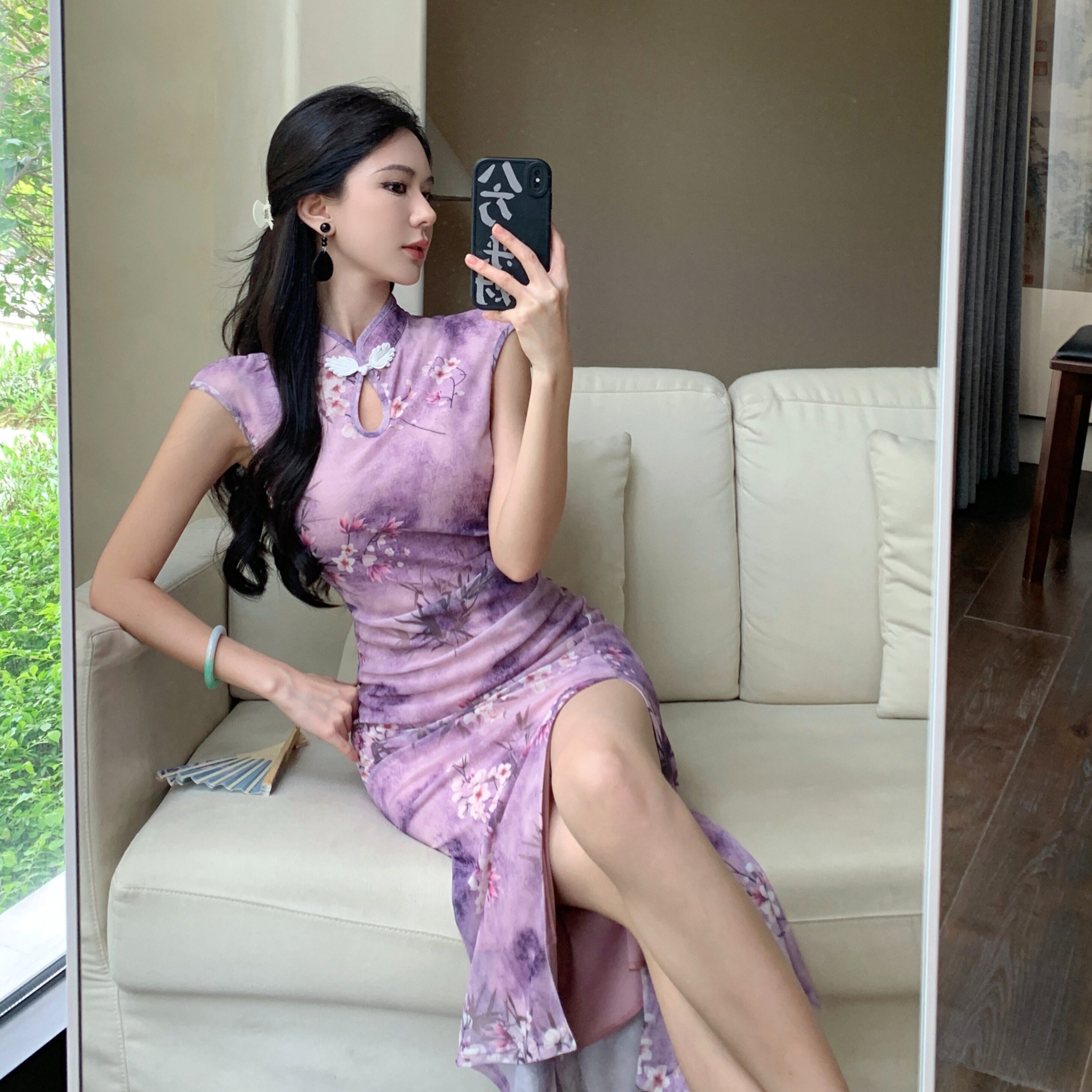 日常可穿新中式长款改良旗袍女技师服气质性感修身包臀开叉连衣裙