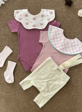 短袖包屁衣男女宝宝婴幼儿夏季棉连体衣套装爬服哈衣口水巾裤子袜