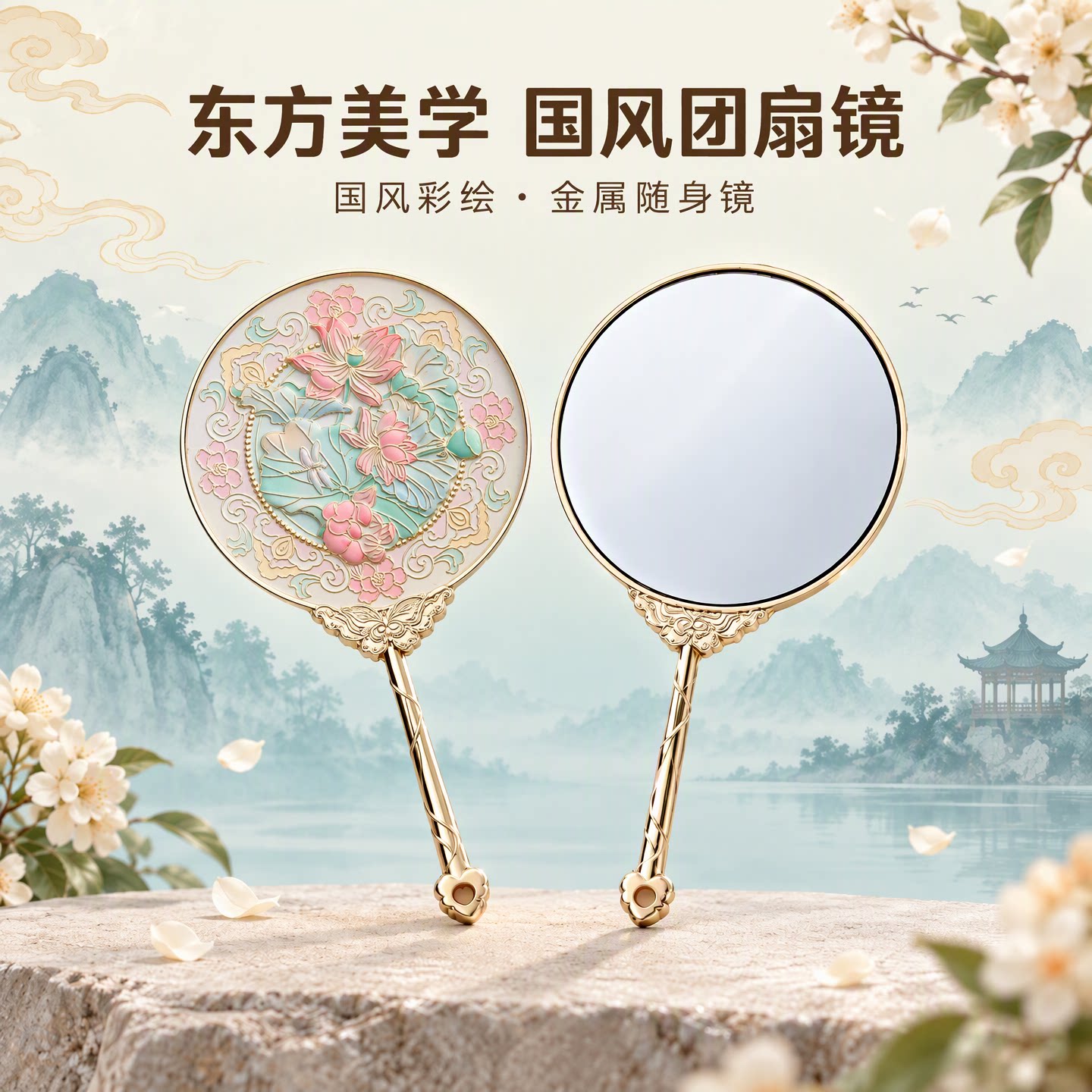 北京国风便携化妆镜金属随身镜文创手持镜礼品旅游纪念品学生礼物