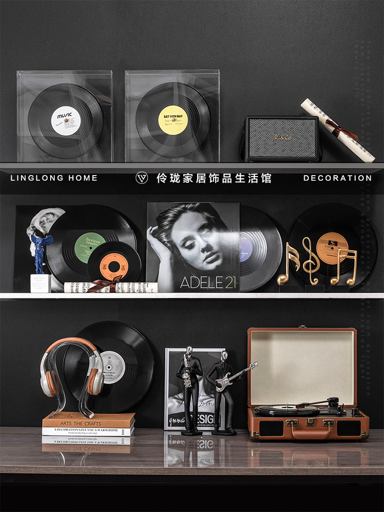 样板房间书桌饰品摆件音乐仿真唱片主题留声机酒吧软装摆件展厅