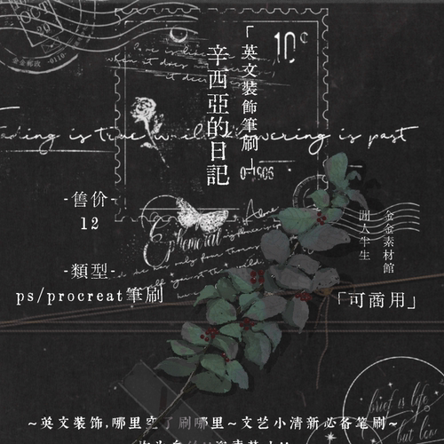 英文装饰-辛西娅的日记-ps笔刷-procreate-ps素材可商用设计金金