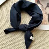 MIXMISS 日系文艺叠穿棉质纯色小方巾定制双层棉小领巾 藏青色