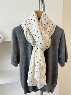 MIXMISS【经典赫本风】复古知性棉麻波点印花女围巾丝巾披肩春秋