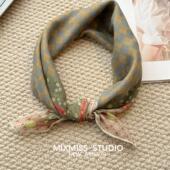 MIXMISS 小众柔和纯净薄棉拼色小方巾文艺通勤领巾头巾 半夏绿