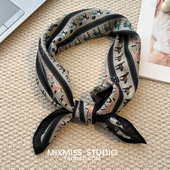 MIXMISS ins小领巾头巾 文艺复古条纹叠穿小方巾韩版 好看 小马