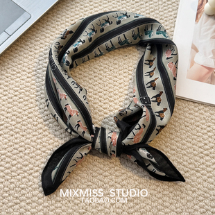 MIXMISS【好看的小马】文艺复古条纹叠穿小方巾韩版ins小领巾头巾