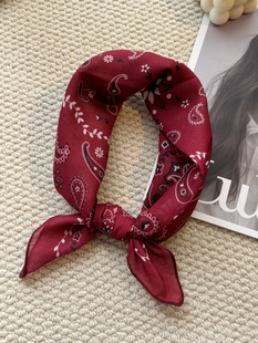 MIXMISS 小众显白红小方巾男女松弛感棉质领巾小颈巾 波尔多红