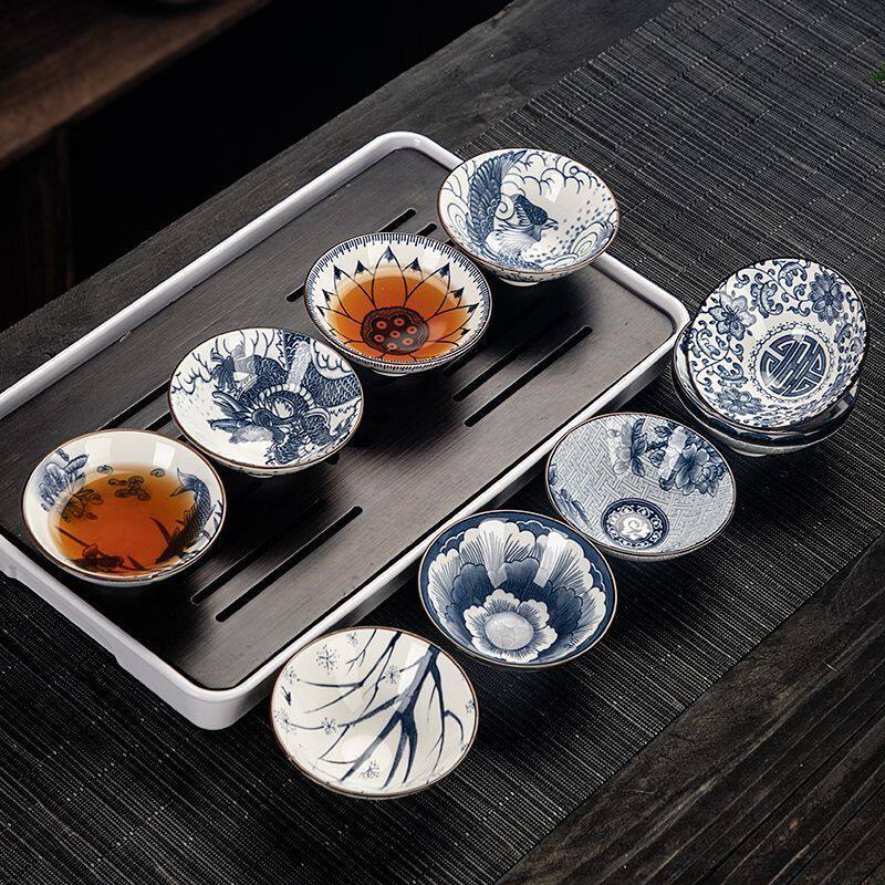 青花瓷釉下彩斗笠茶杯套装
