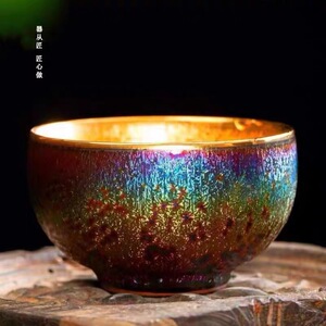 大师级24K金油滴孔雀曜变建盏