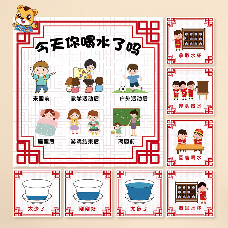 幼儿园饮水区墙面装饰布置身体缺水会怎样什么时候喝水规则流程图