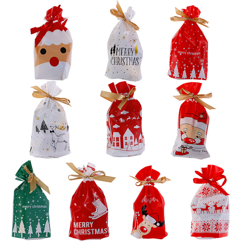 10pcs golden christmas tree gift bags biscuit plastic cake d
