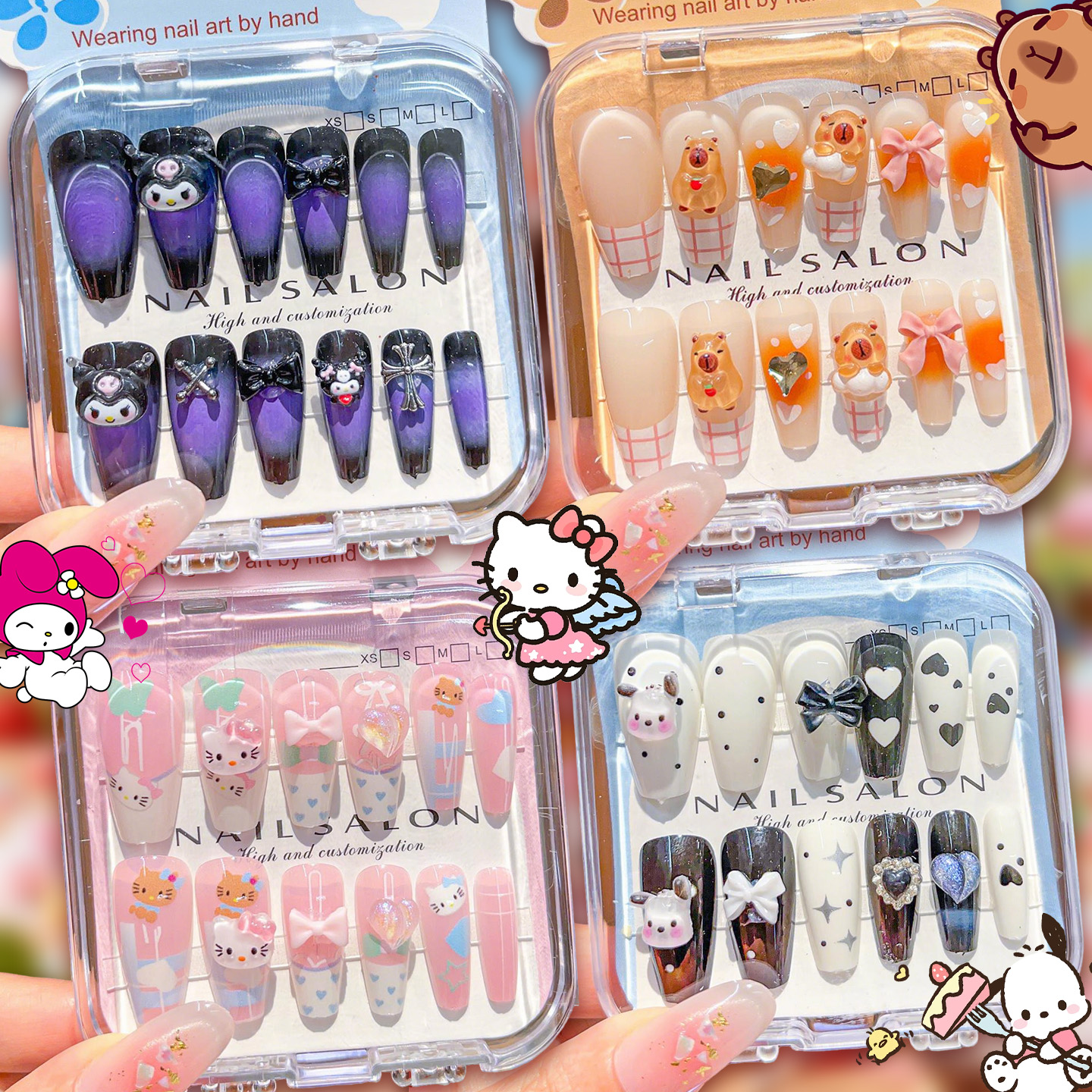 卡通儿童穿戴甲小女孩女童指甲贴6岁到8岁小学生美甲贴纸2025新款中长款专用指甲贴片可拆卸式自粘成品礼物