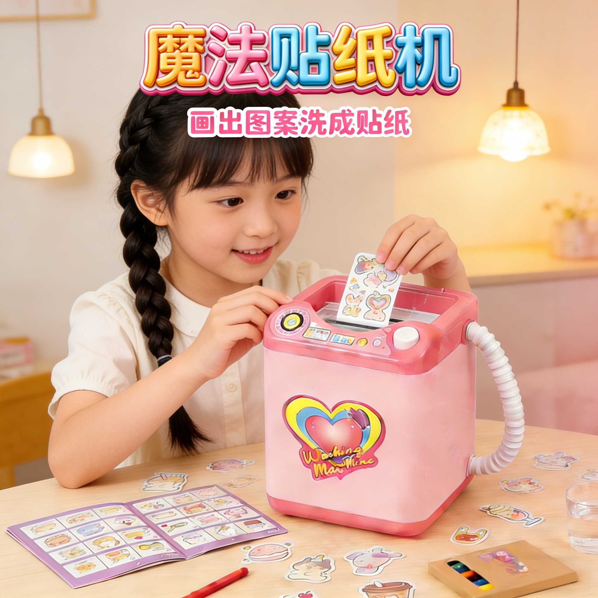 魔法贴纸机女孩儿童手工自制diy贴画洗出个贴纸防水网红微缩洗衣机