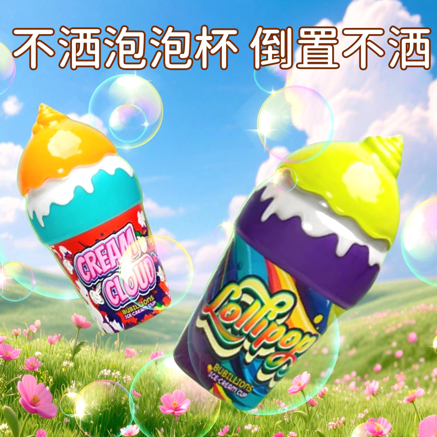 新款冰激凌不洒泡泡杯倒置不撒