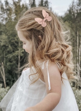 Monsoon Children英国儿童发夹荔枝纹pu质感粉蝴蝶可爱边夹刘海夹