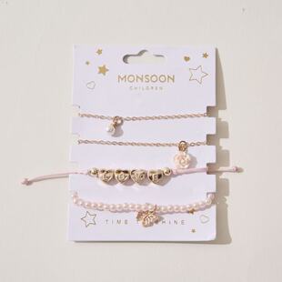 出英国MonsoonChildren儿童手链珍珠玫瑰蝴蝶love手链串珠四件套