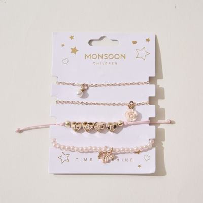 出英国MonsoonChildren儿童手链珍珠玫瑰蝴蝶love手链串珠四件套