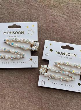 英国MONSOON CHILDREN儿童发夹水钻对夹边夹鸭嘴夹发卡圣诞发饰