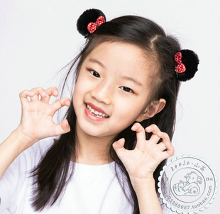 出口英国贵牌儿童原单毛球pompom蝴蝶结球球耳朵对夹边夹可爱发夹