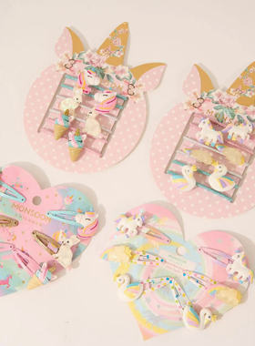 Monsoon Children新款糖果色独角兽彩虹兔子冰激凌发夹皮筋套装