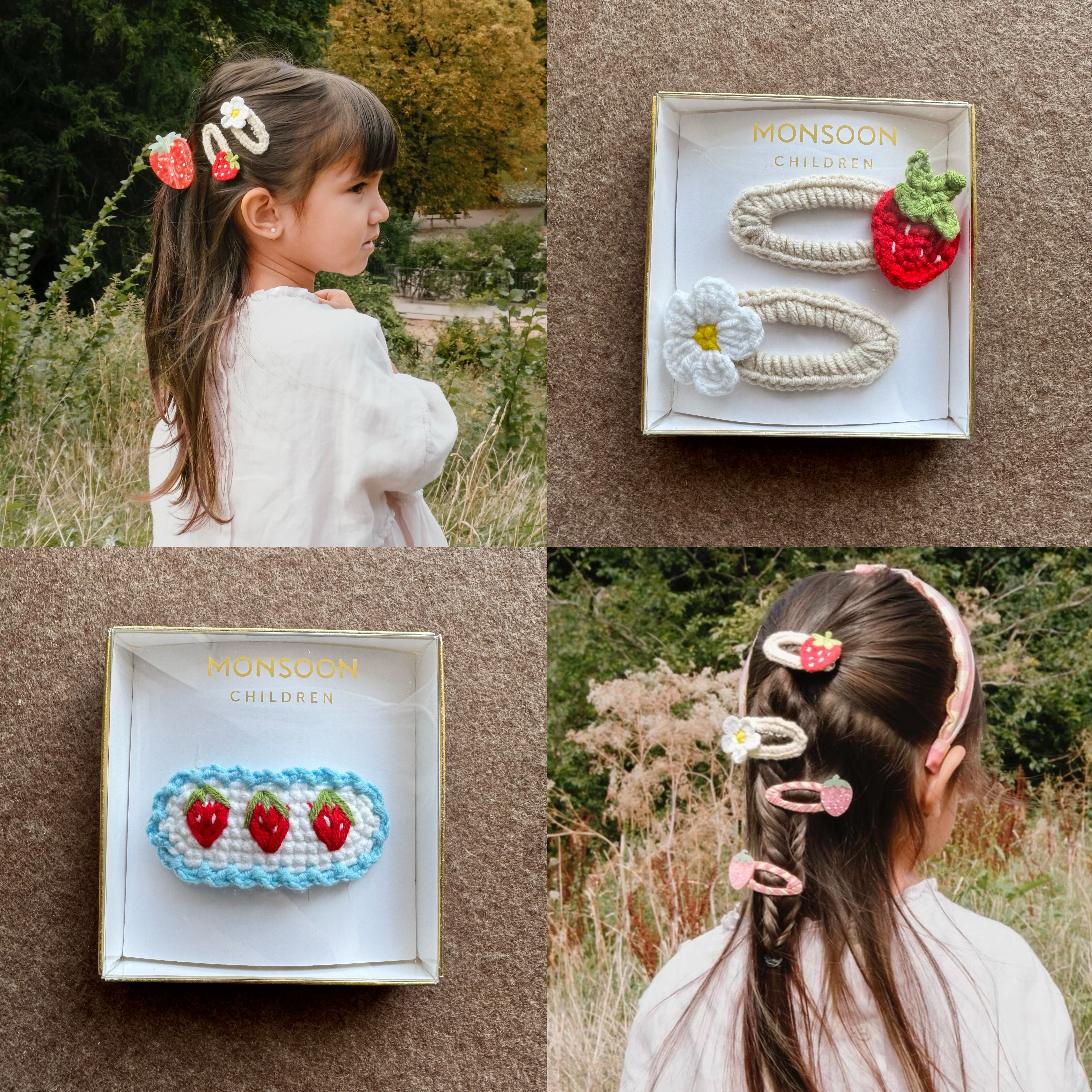 英国儿童发夹手工钩针花朵草莓雏菊发饰编织发卡不锈钢防锈发夹