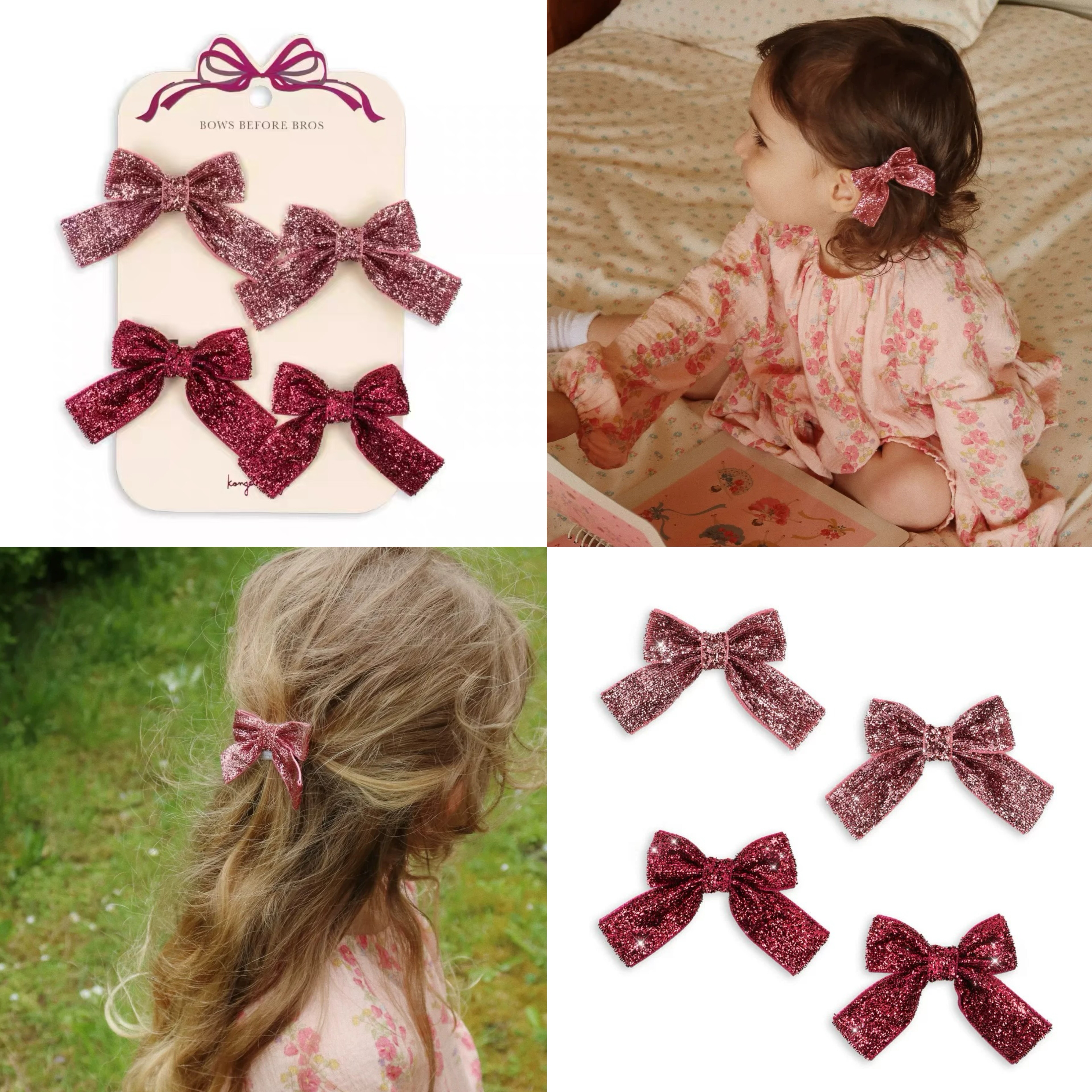 双层蝴蝶结亮丝发夹【不锈钢发夹+进口闪葱丝带】英国儿童发夹