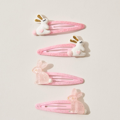 英国Monsoon Children儿童发卡果冻粉白色小兔子可爱兔兔发夹边夹