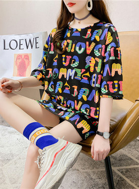 2026夏季宽松大码中长款短袖T恤女上衣ins潮网红上衣超火cec女衣