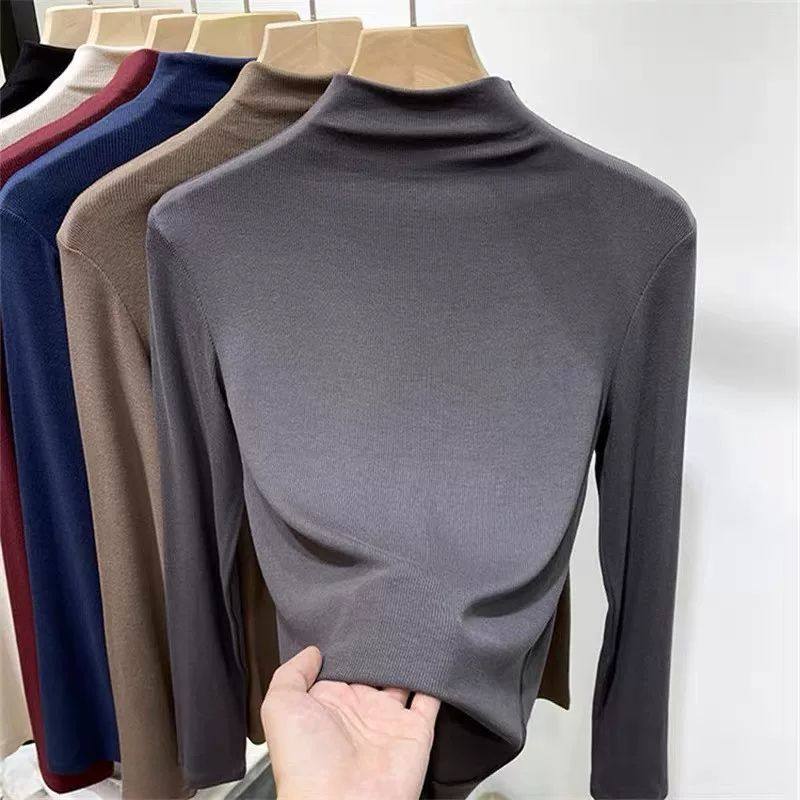 2026新款欧货螺纹半高领长袖内搭修身T恤女早秋冬季打底上衣女潮,女装/女士精品,T恤,淘宝优惠券,粉丝福利购,淘宝优惠卷