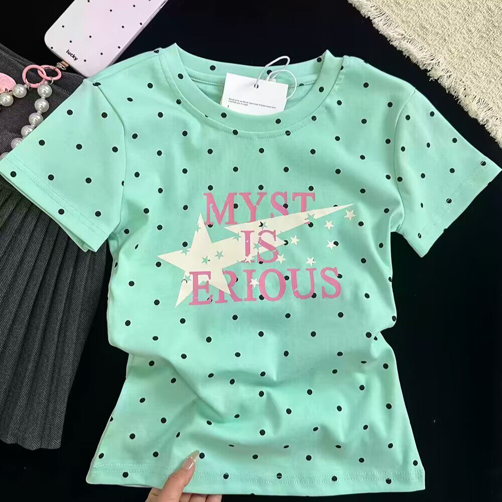 潮流星星字母印花圆领短袖t恤女图片