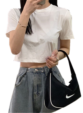 2026夏季新款百搭纯色修身显瘦性感纯色短款短袖T恤女上衣ins潮女