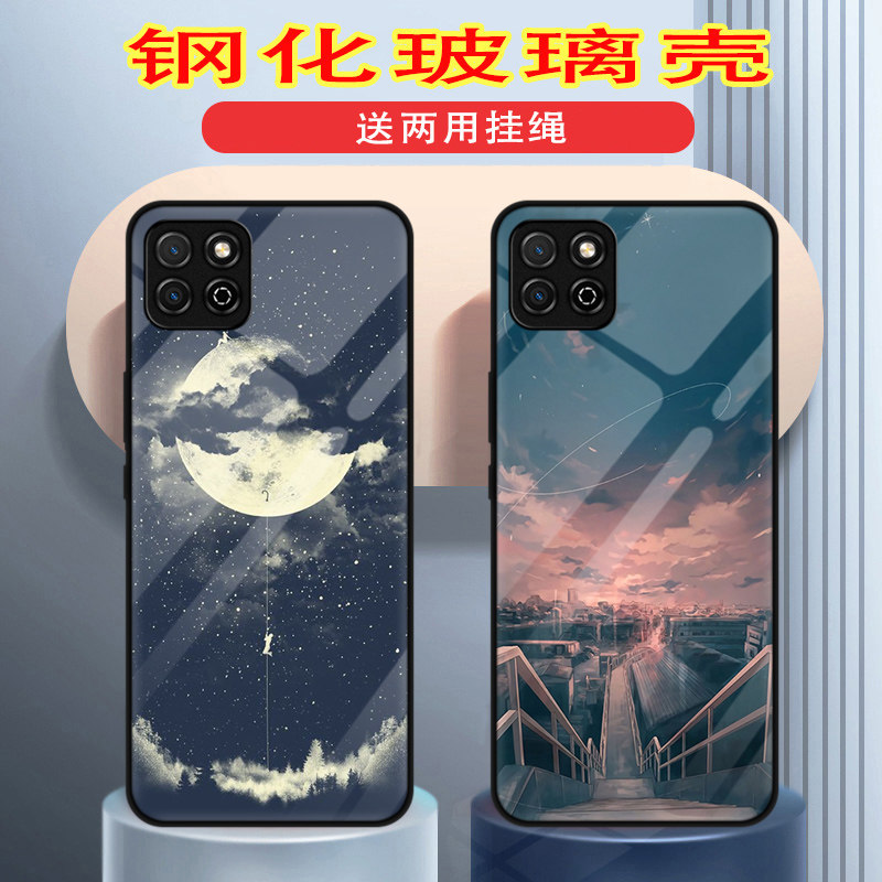 荣耀畅玩20钢化玻璃手机壳定制可爱日韩畅玩20玻璃壳镜面情侣款koz-al