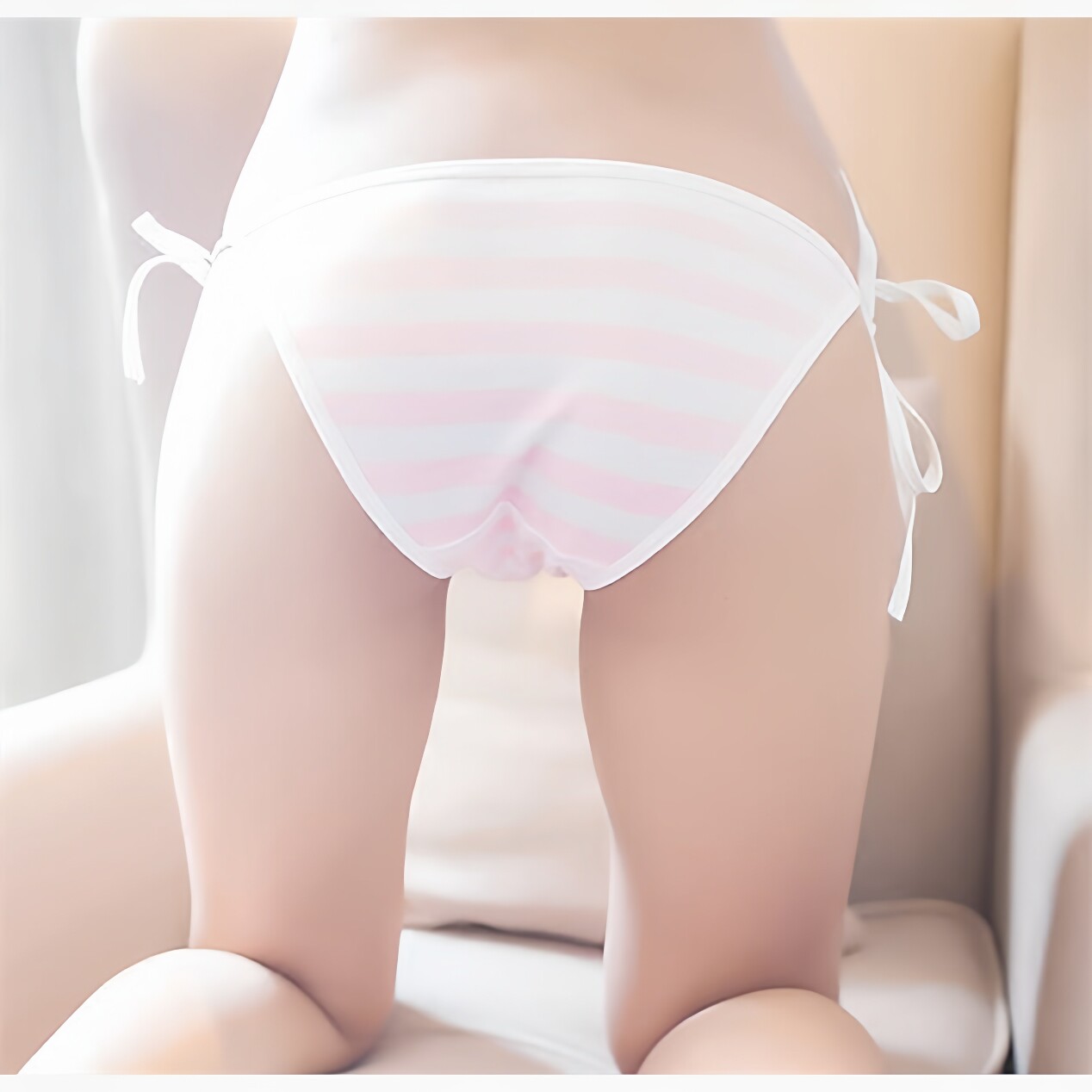 日系绑带系带粉白蓝白条纹胖次初音原宿软妹内裤蓝白碗超可爱内裤