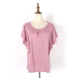 韩版 设计感小众荷叶边短袖 口夏季 圆领宽松休闲时尚 减龄少女T恤